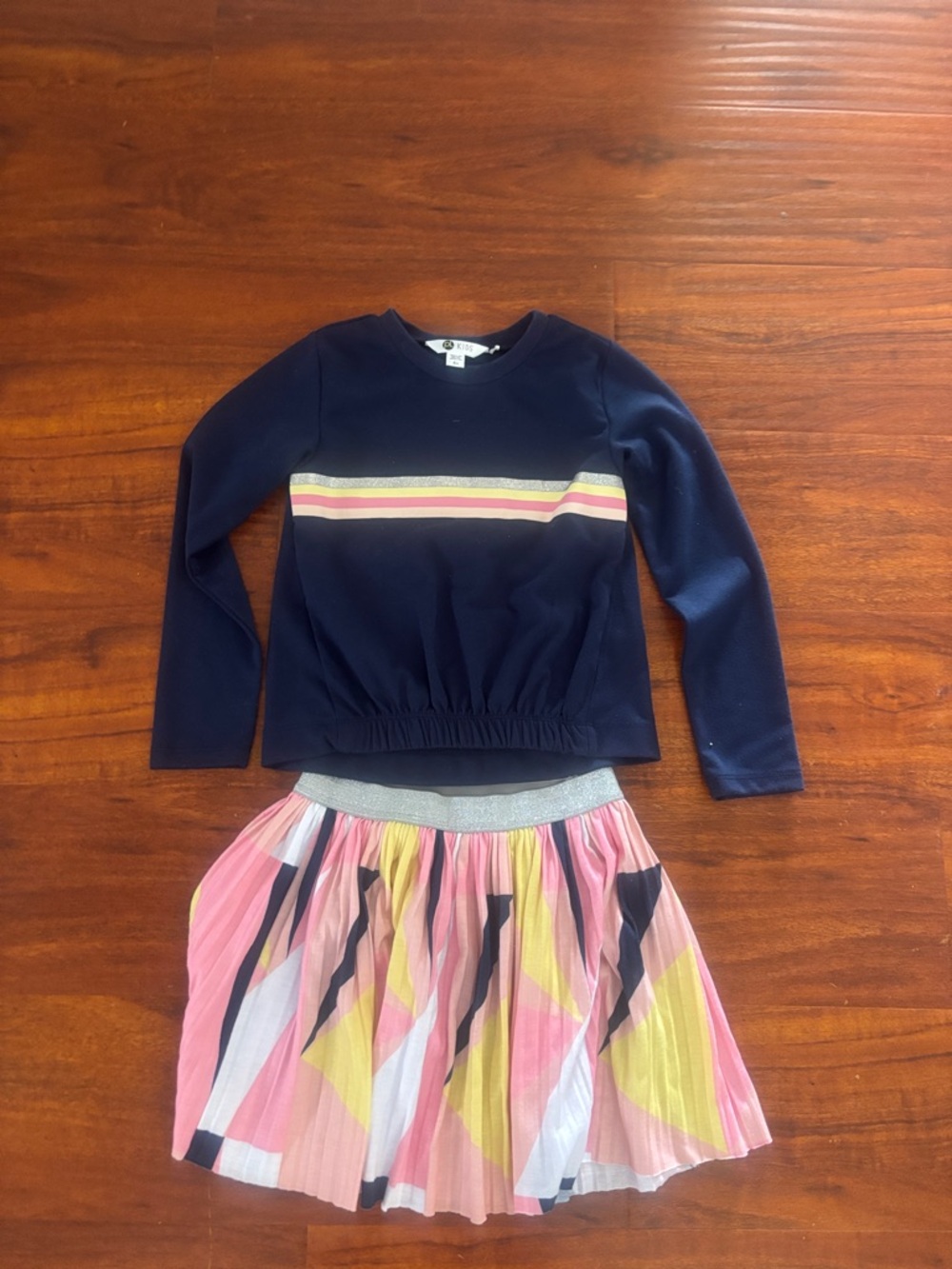 P&L Kids  Navy Long‑Sleeve Top with Metallic and Pastel Stripes